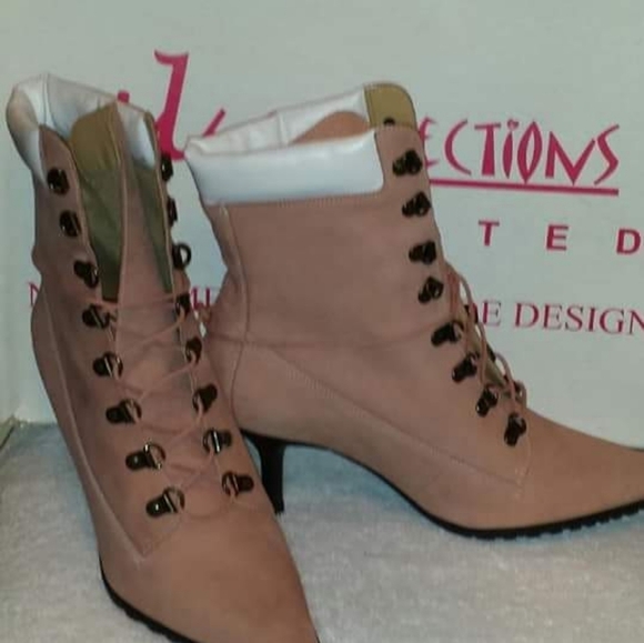 New Pink Tie Up Ankle Booties Size 11 - Picture 3 of 3